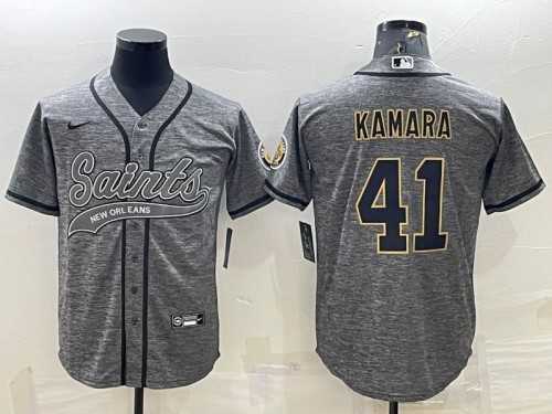Mens New Orleans Saints #41 Alvin Kamara Gray With Patch Cool Base Stitched Baseball Jersey